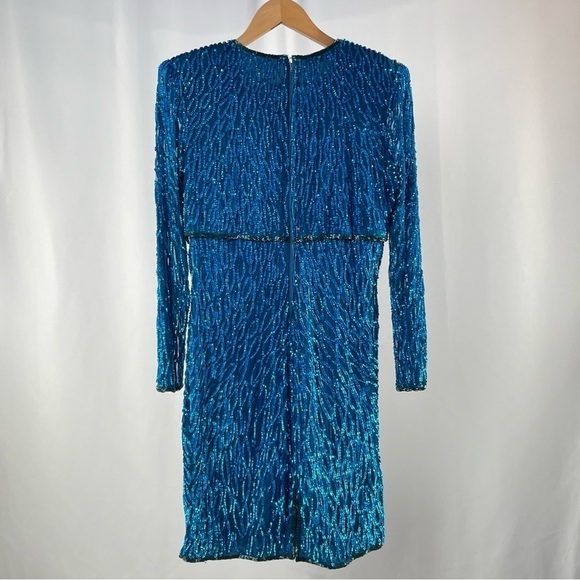 Vintage Scala Sequins Long Sleeve Mini Dress in Blue Size Small - Picture 5 of 7
